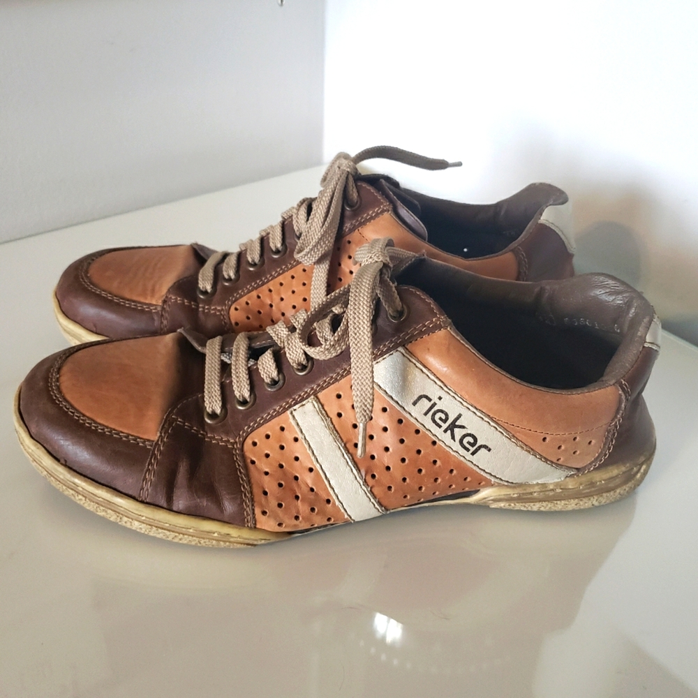 Rieker Casual Leather Lace Up Shoe Tan Brown Beige Men's Size 42
